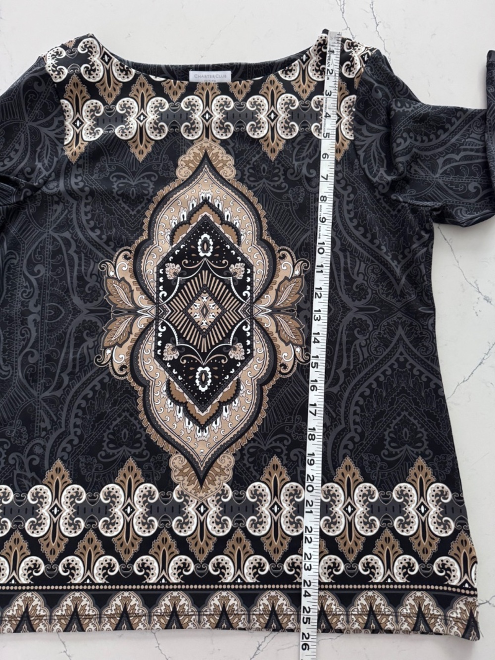 Charter Club Paisley Medallion Placement Print Boatneck Tunic Top Petite Large - Picture 7 of 8